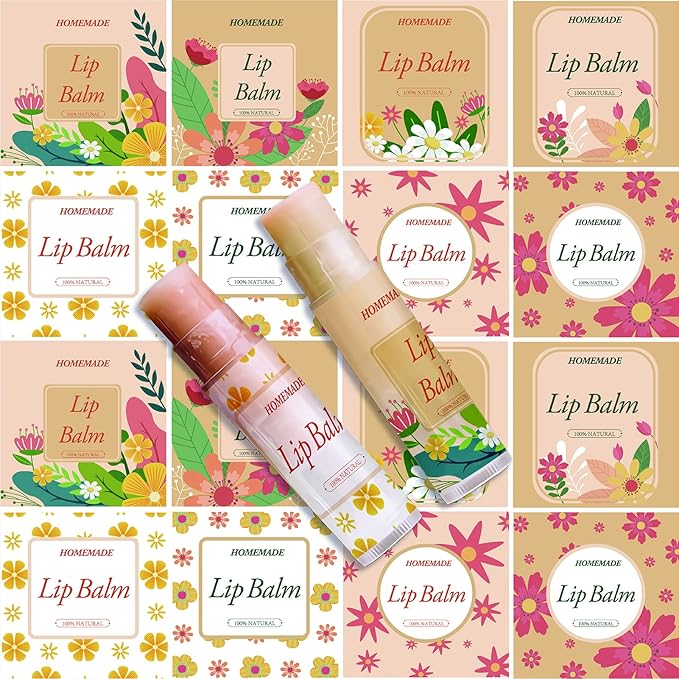 CRASPIRE Lip Balm Labels 80pcs Homemade Lip Balm Labels 2” Clear Lip Balm Labels for Tubes Printable Waterproof Lip Balm Stickers Labels for Lip Balm Handcream Candle Container(Flowers-Orange Yellow)-Velvo Beauty