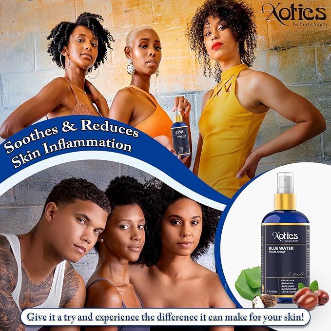 Xotics Blue Water Facial Spray - 8oz - Hydrating Face Mist with Aloe Vera - Refreshing Toner for Men & Women, Aftershave, Daily Moisturizing Splash for All Skin Types-Velvo Beauty