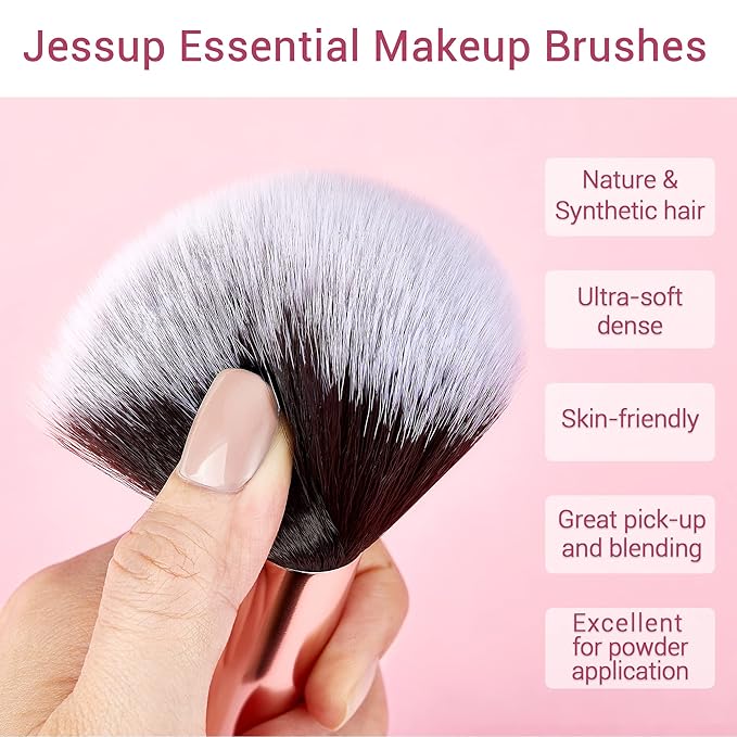 Jessup Makeup Brushes, Labeled Makeup Brush Set Premium Synthetic and Natural Hair Foundation Powder Concealer Eyeshadow Blending 15pcs Brush Kit, Rose Gold/Black T160-Velvo Beauty