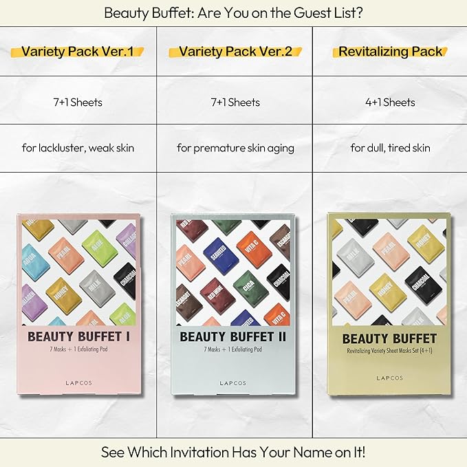 LAPCOS Daily Sheet Mask Variety Pack 7+1 (Version 1) Daily Face Masks - Hydrate, Clarify, Nourish, Exfoliate & Renew Skin, Korean Beauty Favorite (8 pack)-Velvo Beauty