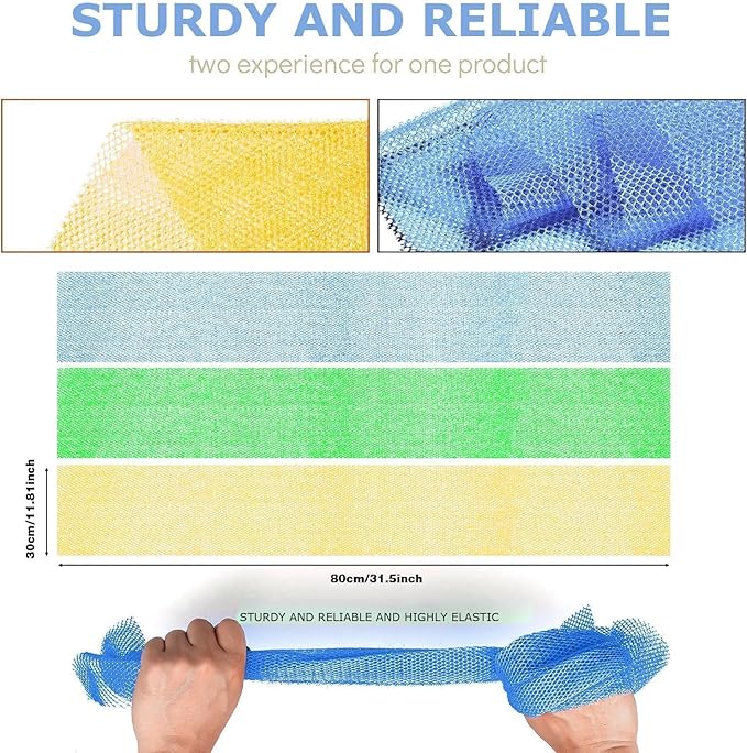UJFQBH 3 Pieces African exfoliating net African Net Long Net Bath Sponge Exfoliating Shower Body Scrubber Back Scrubber Skin Smoother,Great for Daily Use (Yellow, Green, Blue)-Velvo Beauty
