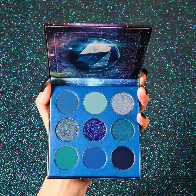 docolor Eyeshadow Palette 9 Colors Blue Eyeshadow Gemstone Shadow Palette Highly Pigmented Mattes Shimmers Smokey Glitter Cream Colorful Powder Blendable Long Lasting Waterproof Makeup Palette-Velvo Beauty