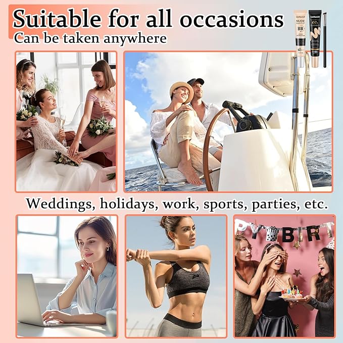 Full Coverage Concealer Foundation,Oil Control Long Lasting Lightweight BB Cream Tinted Face Moisturizer with SPF 50+ PA+++,Moisturizing CC Cream Liquid Foundation Makeup Brush Set(2 Pack)-Velvo Beauty