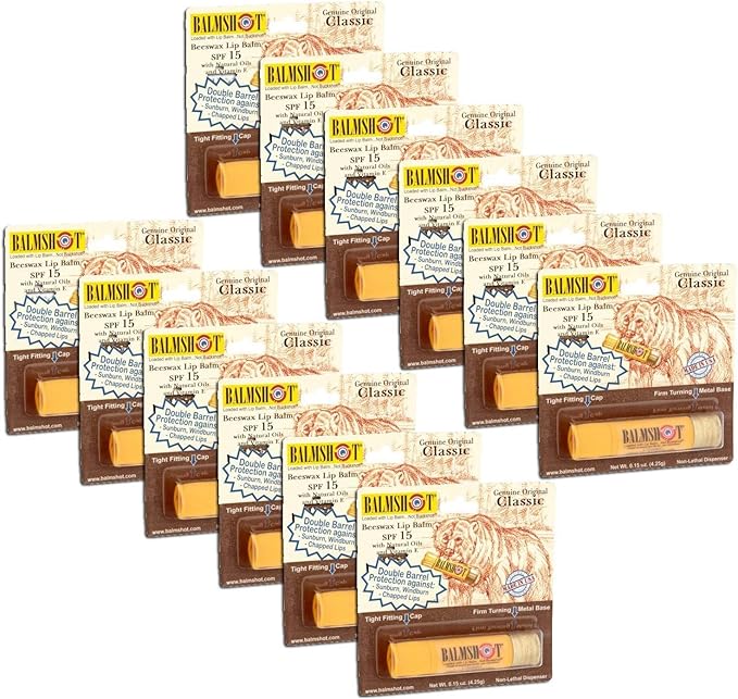 Pack of 12 - Balmshot Genuine Original Classic Beeswax Lip Balm, SPF 15, 0.15 oz-Velvo Beauty
