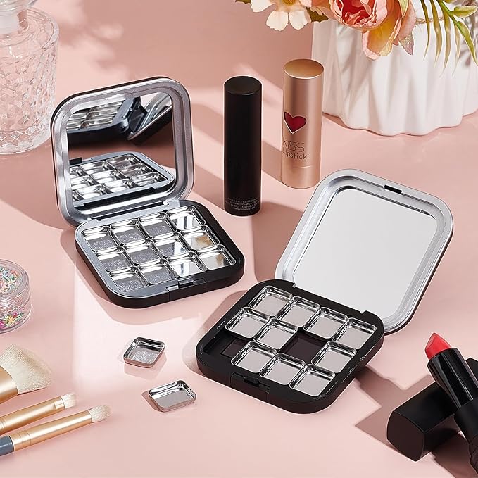 NICENEEDED 2 Pcs Empty Eyeshadow Palettes, 12 Grids Blush Pallet Makeup, DIY Lipstick Lip Balm Blusher Compact Containers Refillable Cosmetic Sample Storage Case Box with Mirror for Women-Velvo Beauty