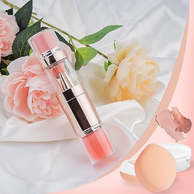 kullder 5-in-1 Makeup Brush Travel Makeup Brush set Dual Ended Mini Makeup Brush Pen Foundation Powder Concealer Shadow Blush Makeup Brushes with 2 Sponge Puff Womens Gift Idea for Beauty Lover-Velvo Beauty
