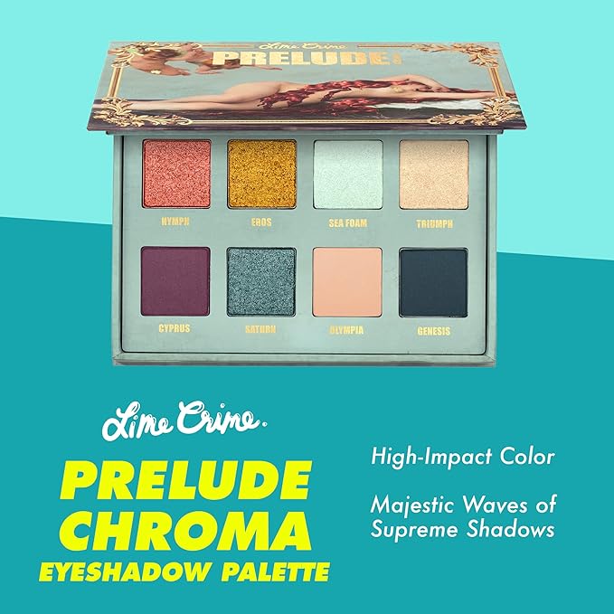 Lime Crime Eye & Face Palette, Prelude, Chroma - 8 Highly Pigmented Matte & Metallic Shades of Golds, Deep Purple & Teal - Highly Pigmented Color & Easy to Blend - Mirrored Box - Vegan-Velvo Beauty