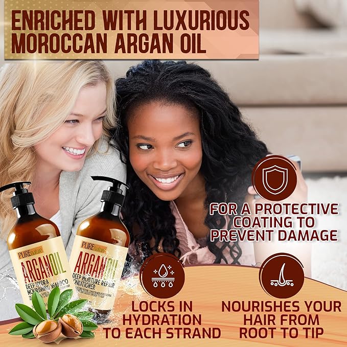 Argan Oil Shampoo and Conditioner Set - Sulfate Free Moroccan Care with Keratin - For Curly, Straight, Dry and Damaged Hair - Moisturizing, Hydrating, Anti Frizz Salon Technology-Velvo Beauty