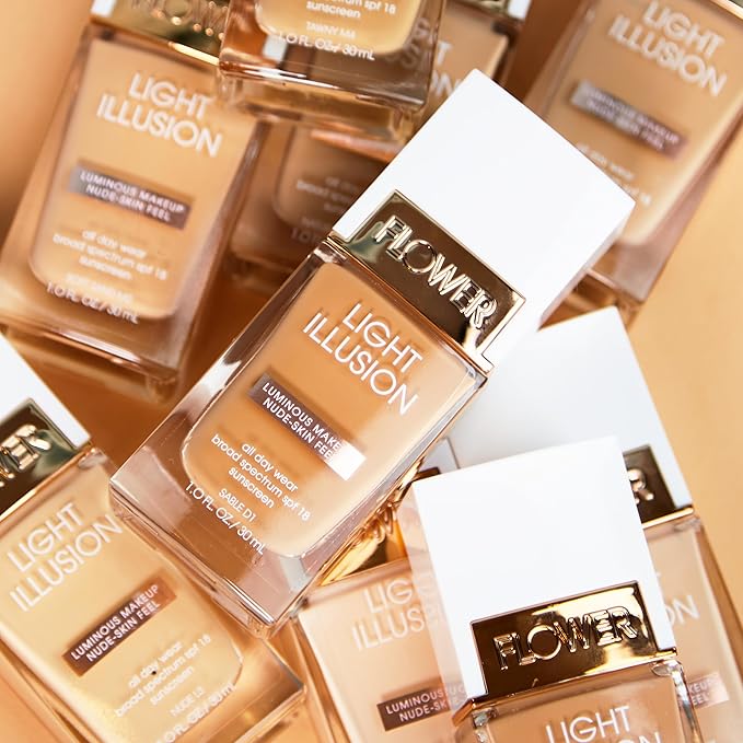 FLOWER BEAUTY By Drew Barrymore Light Illusion SPF Foundation - Blendable + Buildable - Natural Finish - Lightweight Formula (Porcelain)-Velvo Beauty