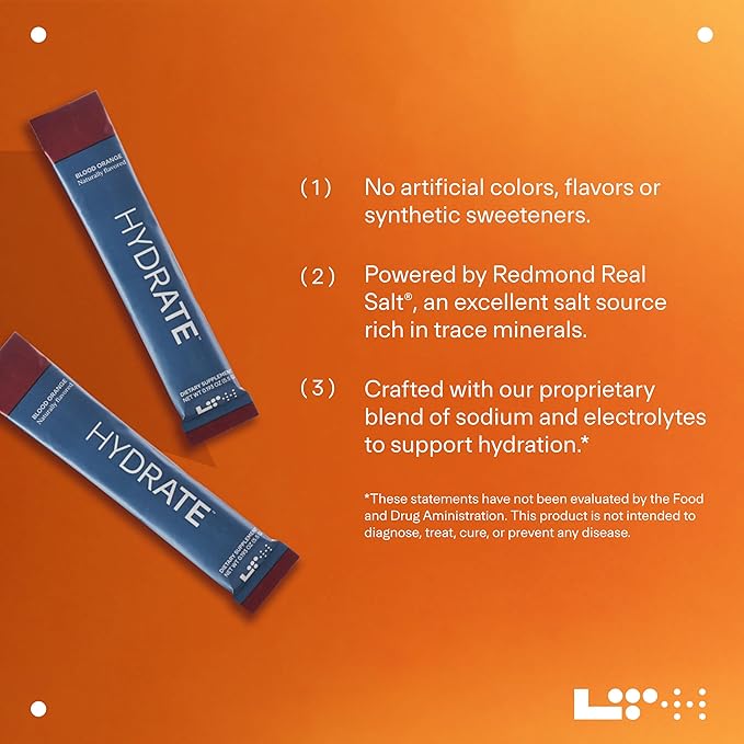 LTH Hydrate Hydration Mix - Trusted by Life Time Fitness Members - NSF Certified for Sport - Electrolyte Powder - Plant-Based, Non-GMO, Gluten Free - 15 Single-Serve Packets (Blood Orange) - 2-Pack-Velvo Beauty