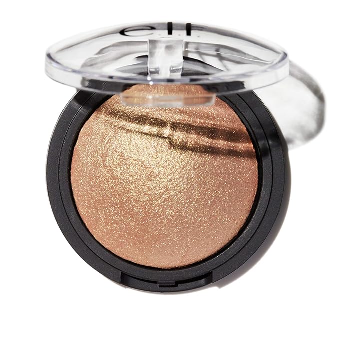 e.l.f., Baked Highlighter, Sheer, Shimmering, Hydrating, Blendable, Glides On, Creates a Radiant Glow, Nourishes, Apricot Glow, Infused with Vitamin E, Jojoba and Grape Oils, 0.16 Oz-Velvo Beauty