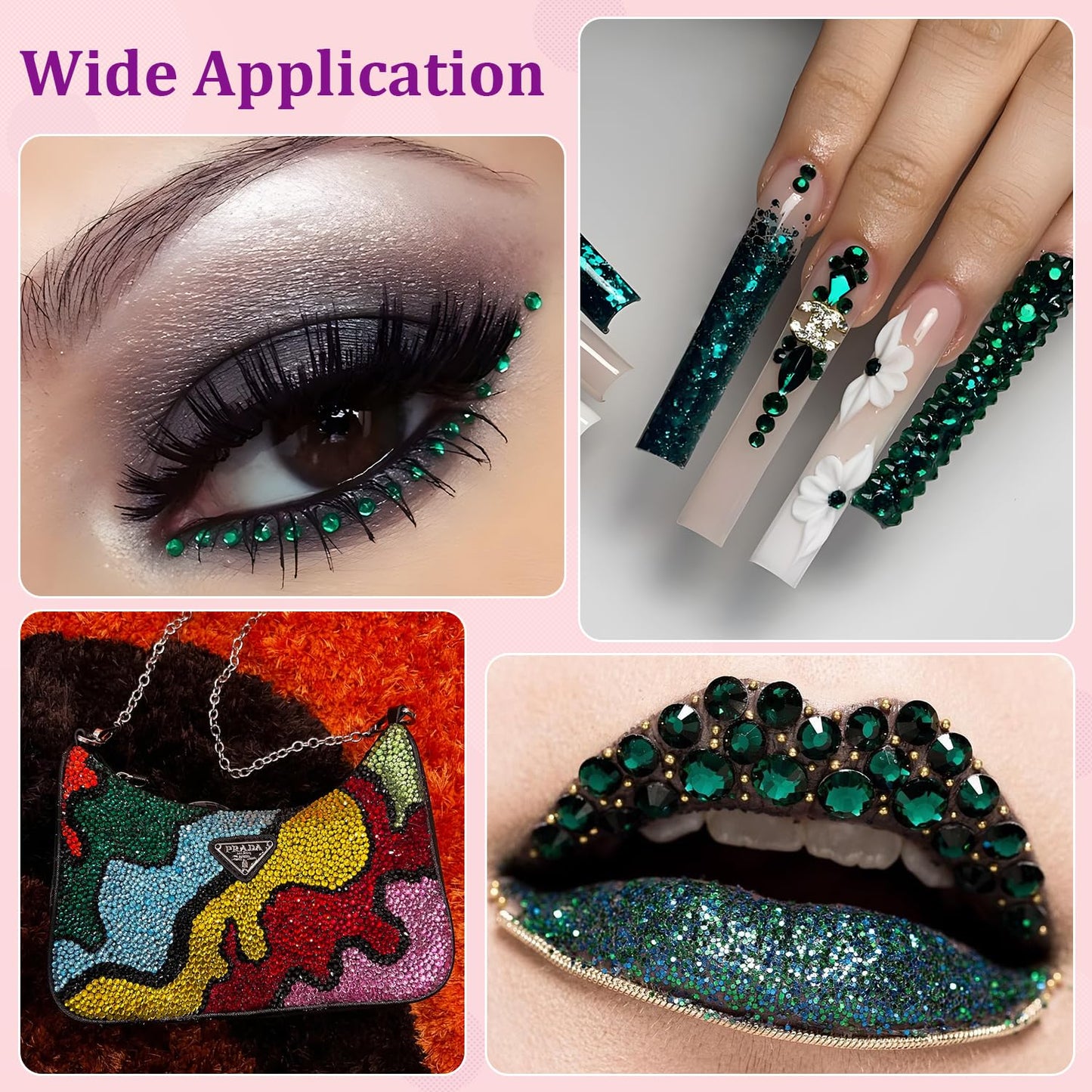 30000Pcs Resin Rhinestones with Tweezers for Crafting, Emerald Green Flatback Gems, Bedazzling Crystal with 3Pcs 10ml B7000 Jewelry Glue for DIY Crafts Clothing Tumblers Shoes Fabric Nail Art-Velvo Beauty