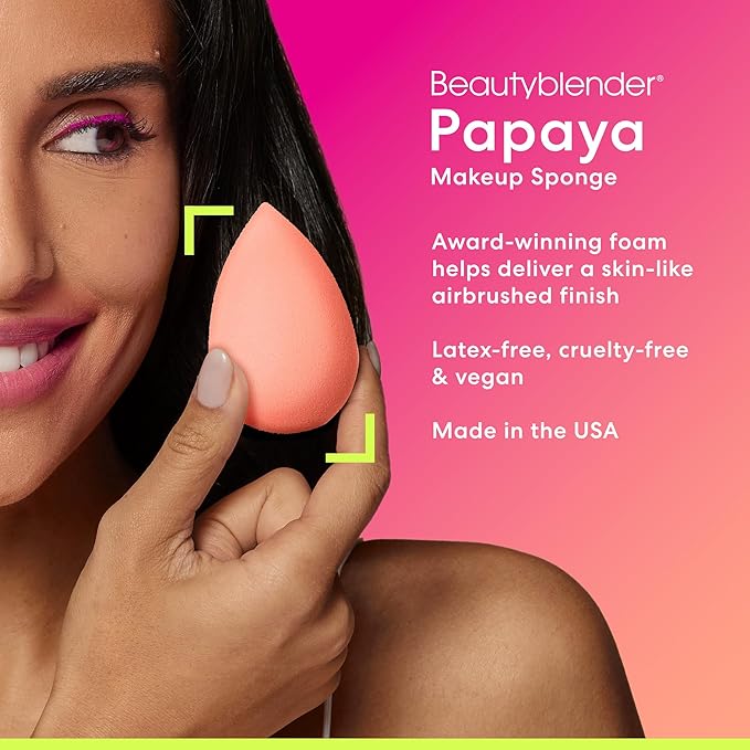 Beautyblender® | Papaya Beauty Blender Makeup Sponge, Super-Soft Foam Easily Blends Foundations, Powders & Creams, Made in USA, Reusable, Washable, Streak Free Application, Vegan, Cruelty Free-Velvo Beauty