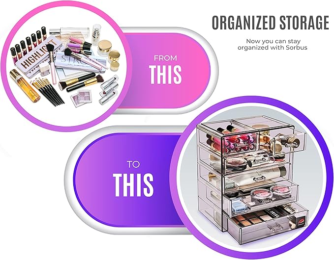 Sorbus Acrylic Makeup Organizer - Organization and Storage Case for Cosmetics Make Up & Jewelry - Big Clear Makeup Organizer for Vanity, Bathroom, College Dorm, Closet, Desk (4 Large, 2 Small Drawers)-Velvo Beauty