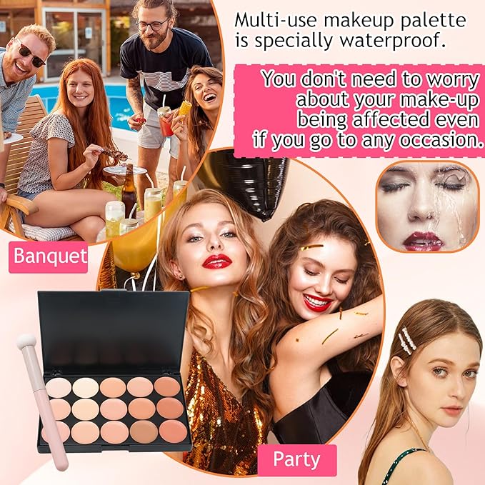15 Colors Cream Contour Palette,Lightweight Concealer Full Coverage Contouring Liquid Foundation Palette,Multi-use Blendable Color Corrector Concealer Palette with Makeup Sponge-Velvo Beauty