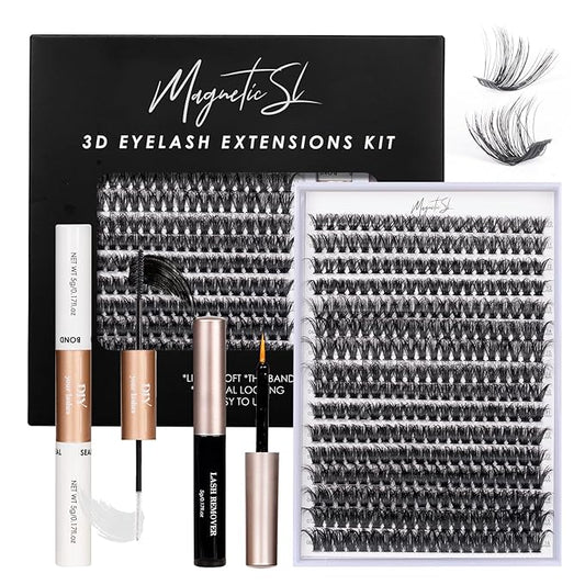 DIY Lash Extensions Kit 320pcs Individual Lashes Clusters 60D 80D D Curl Eyelash Extension Kit with Applicator and Lash Bond&Seal,Clusters Lash Glue Remover For False Eyelash Mix 10-16mm (60D+80D KIT)-Velvo Beauty