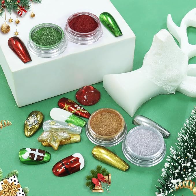 Allstarry Chrome Nail Powder 4 Colors Metallic Mirror Effect Pigment Chrome Iridescent Nail Glitter Magic Unicorn Glitter Dust Kit for Gel Polish Nail Art Decoration Resin Craft, Festivals-Velvo Beauty