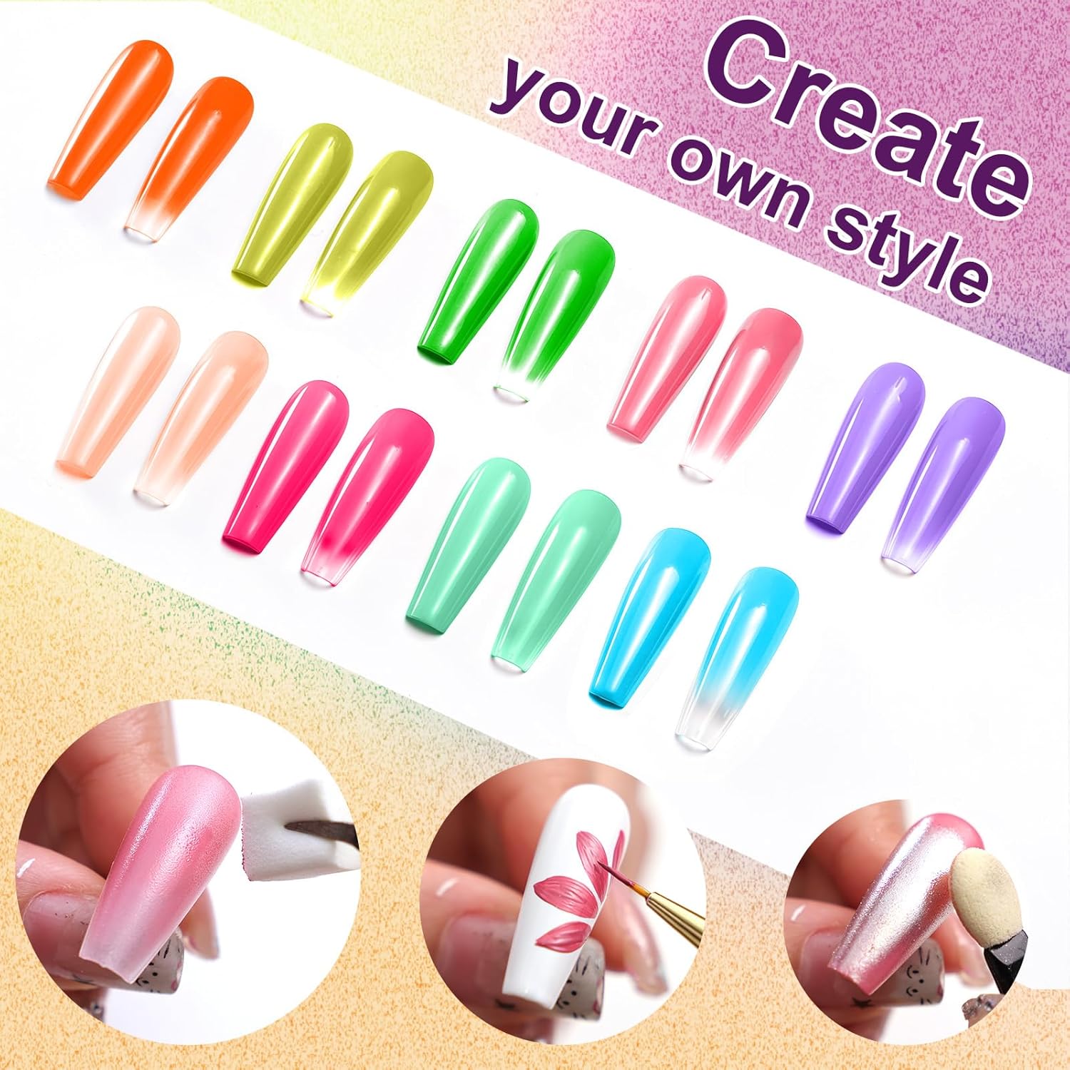 Gradient Painting Gel, 9 Colors Ombre Gel Nail Polish Sponging for Pigment Pat French Manicure Soak Off UV Long-lasting High-glossy Home DIY Nail Salon Rainbow Candy(01)-Velvo Beauty