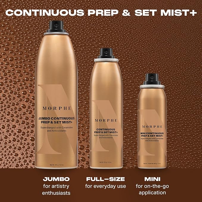 Morphe Mini Continuous Prep & Set Setting Spray - Travel Size Setting Spray for Makeup - Micro-Fine Face Mist Enriched with Ceramides to Help Hydrate, Nourish & Strengthen Skin Barrier (1.3 oz)-Velvo Beauty
