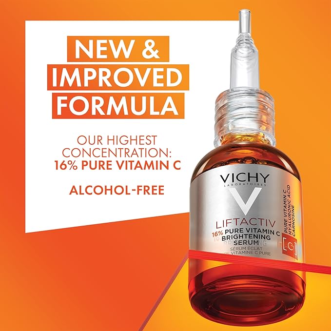Vichy LiftActiv Vitamin C Serum For Face, Brightening Serum With 16% Pure Vitamin C + Hyaluronic Acid + Vitamin E, Improves Radiance & Firmness, Anti Aging, Protects Skin From Discoloration-Velvo Beauty