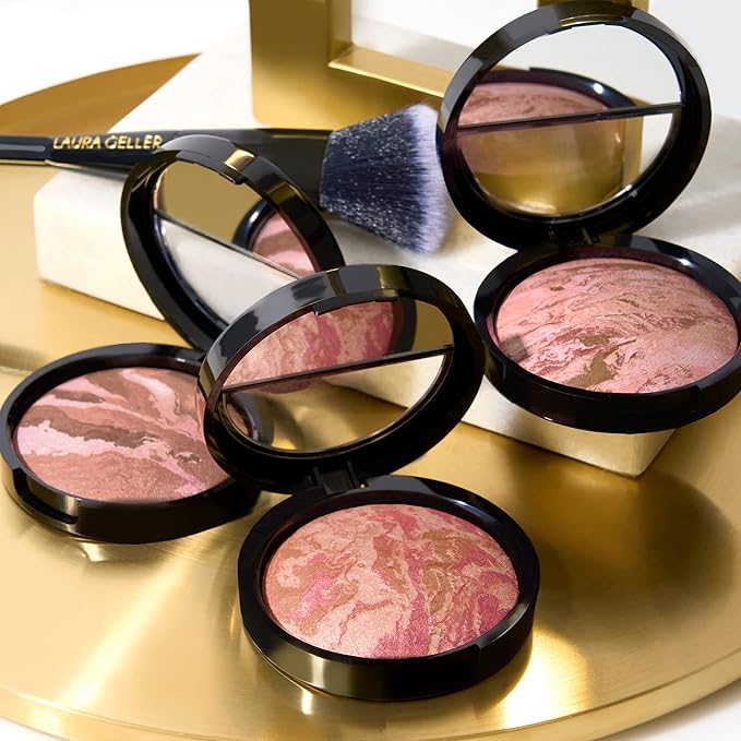 LAURA GELLER NEW YORK Baked Blush-n-Bronze Marbleized 2-in-1 Sculpting Bronzer Blush - Berry Bronze - Contour Face with a Radiant Flush-Velvo Beauty