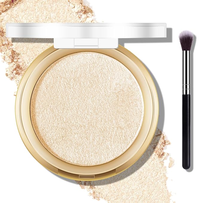 Baked Highlighter Powder Palette, Makeup Highlighter Powder Palette Sheer Shimmering Finish Face Highlighters Makeup Iluminadores de Maquillaje #03 Sun Glow-Velvo Beauty