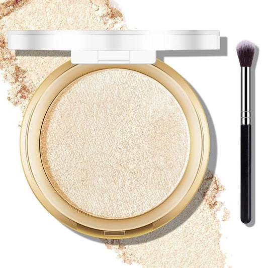 Baked Highlighter Powder Palette, Makeup Highlighter Powder Palette Sheer Shimmering Finish Face Highlighters Makeup Iluminadores de Maquillaje #03 Sun Glow-Velvo Beauty