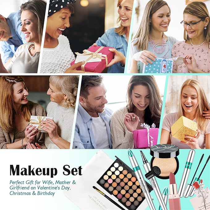 Makeup Sets for Women Girls Air Cushion Eyebrow Pencil Eyeshadow Palette Mascara Lipstick Makeup Bag, Create Sophisticated Makeup for Your Wife & Girlfriend-Velvo Beauty