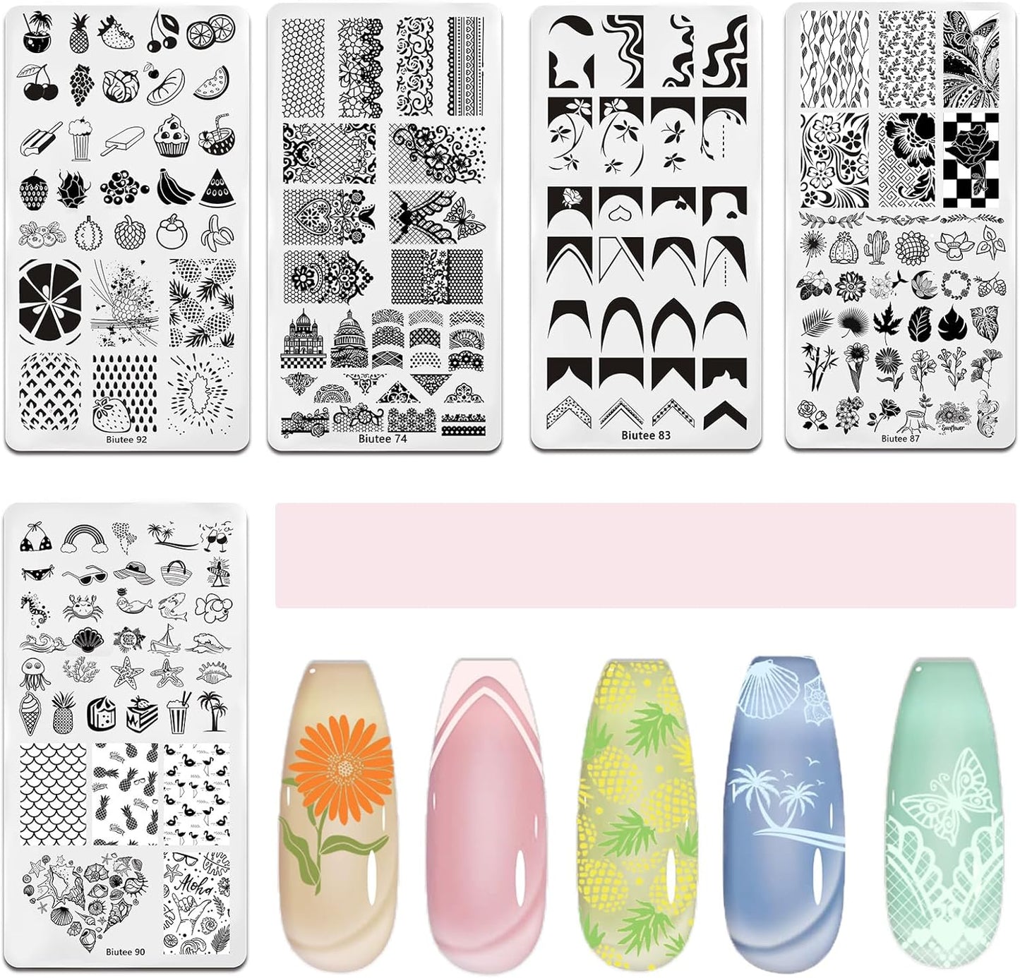 Biutee Nail Art Stamping Plates Set 10PCS French Line Stamp Templates, Nail Stamping Kit with Silicone Nail Stamper for DIY Print Manicure Salon Design Gift In Home-Velvo Beauty