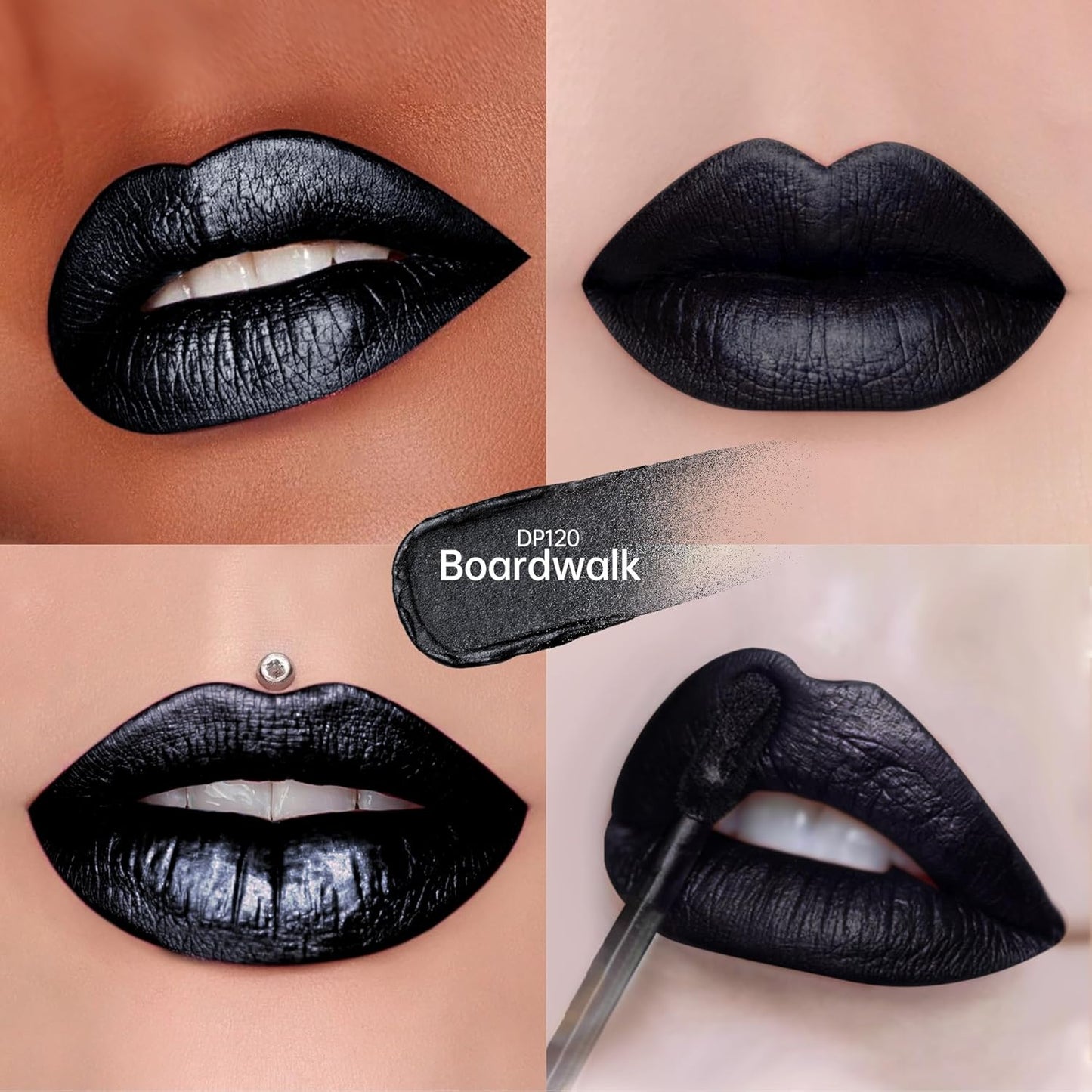 Black Lipsticks for Women Metallic Lipstick Long Lasting Non Stick Cup Lip Gloss, Shimmer Lightweight Hydrating Full Coverage Lip Color, DP120 Boardwalk-Velvo Beauty
