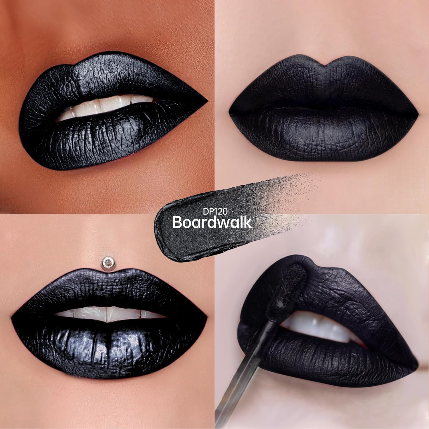 Black Lipsticks for Women Metallic Lipstick Long Lasting Non Stick Cup Lip Gloss, Shimmer Lightweight Hydrating Full Coverage Lip Color, DP120 Boardwalk-Velvo Beauty