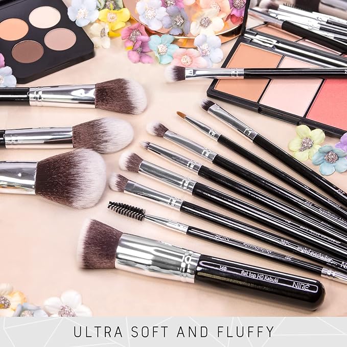 Niré Beauty 15piece Award Winning Professional Makeup Brush Set: Vegan Makeup Brushes with Case, Makeup Sponge, Brush Cleaner, Guide, Gift Box-Velvo Beauty