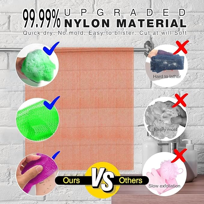 UJFQBH 3 Pieces African Bath Sponge African Net Long Net Bath Sponge Exfoliating Shower Body Scrubber Back Scrubber Skin Smoother,Great for Daily Use (Purple, Pink,Green)-Velvo Beauty