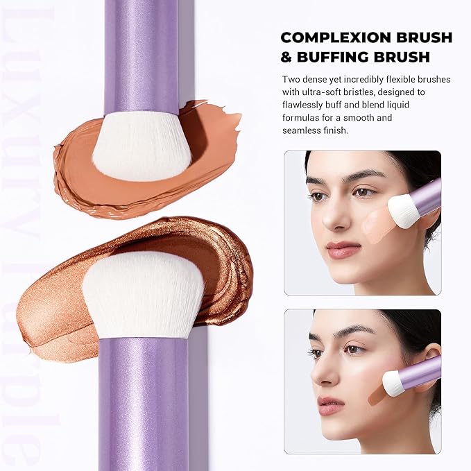 Jessup Makeup Brushes Set 4pcs Face Kabuki Brush for Foundation Contour Powder Blush Bronzer and Highlighter, Premium Synthetic Fiber Cruelty-Free, Luxury Purple T517-Velvo Beauty