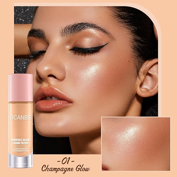 UCANBE Halo Glow Liquid Filter, Face Complexion Booster For Radiant Skin All Day Longwear, Soft-Focus Look Sodium Hyaluronate Vegan & Cruelty-Free - 0.91OZ Champagne Glow-Velvo Beauty