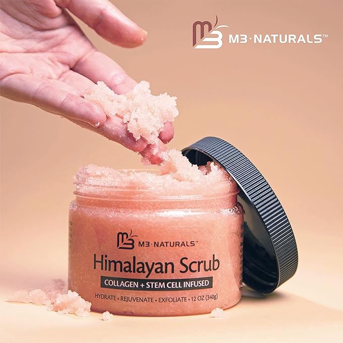 Himalayan Salt Scrub, Face, Foot, and Body Exfoliator with Collagen and Stem Cells, Exfoliating Scrub for Toning, Cellulite, and Skin Care by M3 Naturals-Velvo Beauty