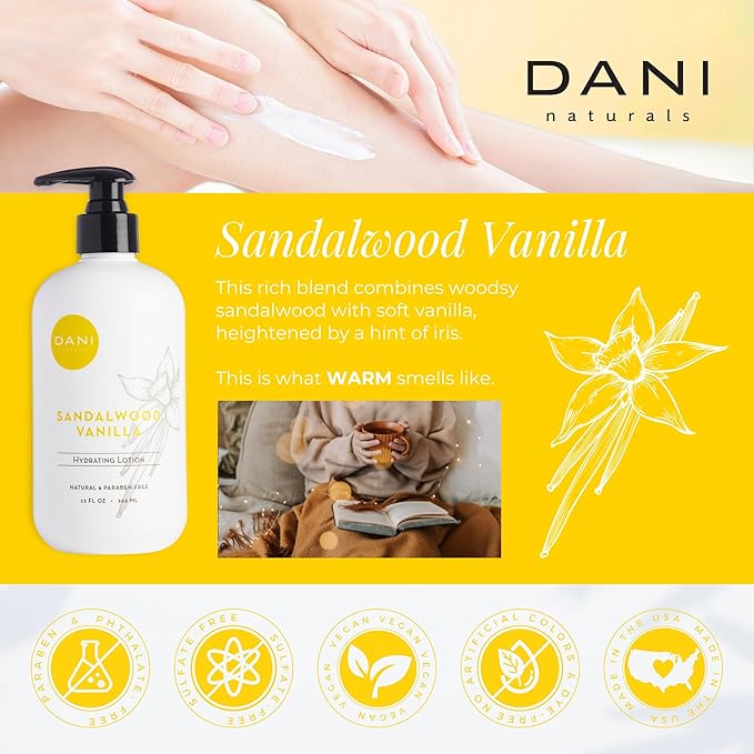 Naturals Hand & Body Lotion - Warm Sandalwood Vanilla Scented Aromatherapy Moisturizer, Deep Hydration for Dry & Dull Skin with Shea Butter, Aloe Vera, & Vitamin E, Cruelty-Free & Vegan, 12 Oz-Velvo Beauty