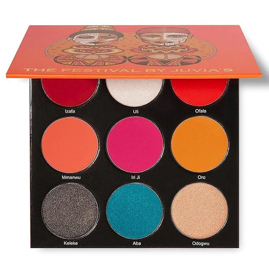 Juvia's Place Palette The Festival - Bold Coral, Red, Glittery Neutrals, Shades of 9, Bold and Fiery Palette, Pigmented Makeup Palette Eye Color & Shine-Velvo Beauty