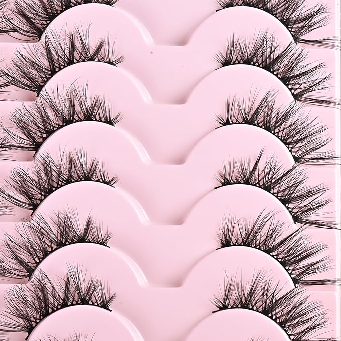 FARRED Half Eyelashes Natural False Lashes Wispy Cat Eye Strips Eyelash 14 Pairs Faux Mink Strip Eye Lashes Pack for Daily Makeup (F20 | 8-15 mm)-Velvo Beauty