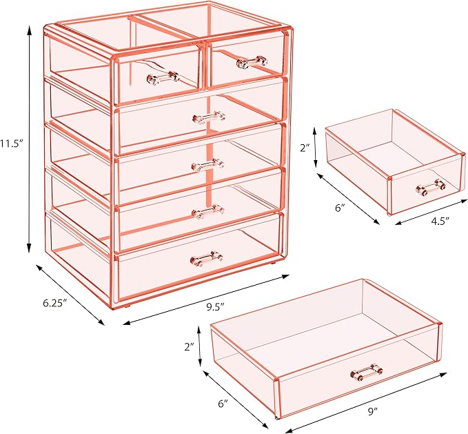 Sorbus Acrylic Makeup Organizer - Organization and Storage Case for Cosmetics Make Up & Jewelry - Big Clear Makeup Organizer for Vanity, Bathroom, College Dorm, Closet, Desk (4 Large, 2 Small Drawers)-Velvo Beauty