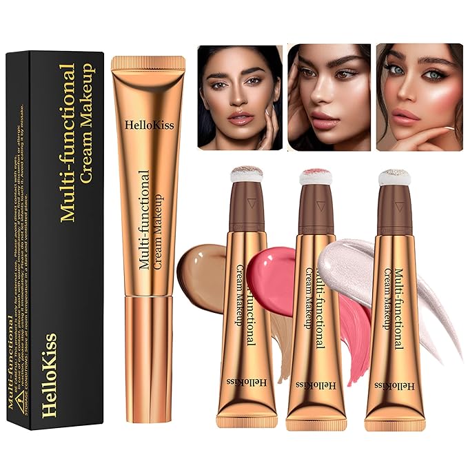 3pcs Contour Beauty Wand, Blush Wand and Liquid Highlighter Wand with Cushion Applicator, Long Lasting Silky Smooth Blendable Contour Highlighter Blush Stick,Cruelty Free,Contour +Blush +Highlighter Set(#01+#03+#05)-Velvo Beauty