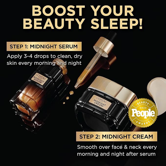 L'Oreal Paris Age Perfect Anti-Aging Midnight Face Serum, Reduce Wrinkles 1oz + Eye Cream Sample-Velvo Beauty