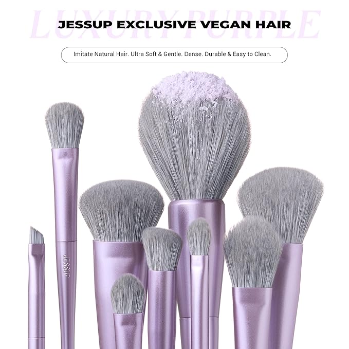 Jessup Makeup Brushes Set Professional 14pcs Vegan Make Up Brushes, Foundation Eyeshadow Concealer Contour Powder Blush Blending Eyeliner Brush, Premium Synthetic Fiber, Luxury Purple T512-Velvo Beauty