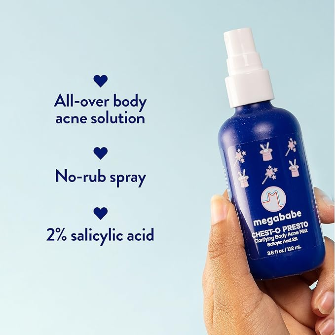 Megababe Chest-o Presto | Clarifying Body Acne Mist | Benzoyl Peroxide Free | 3.8 fl oz-Velvo Beauty