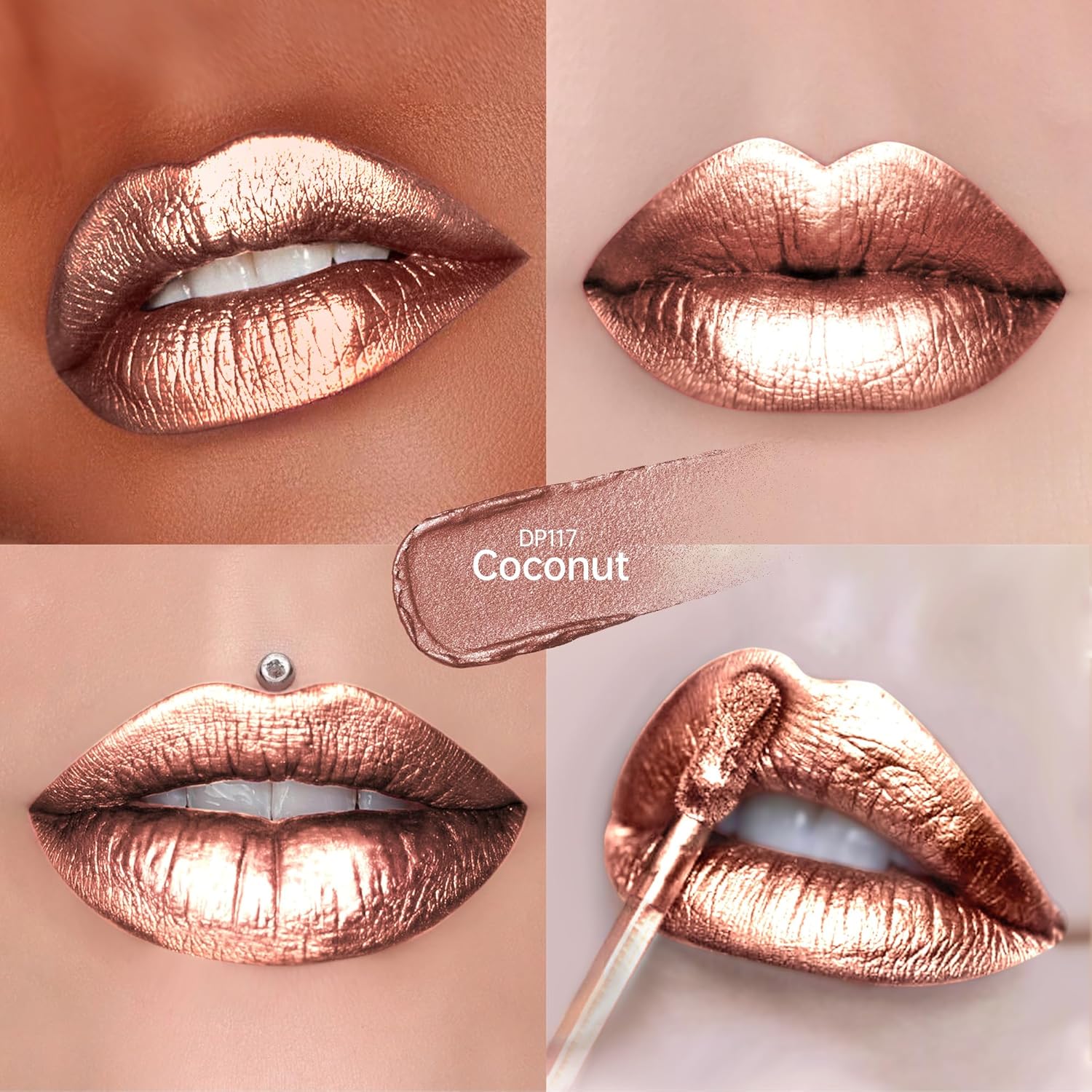 Nude Lipsticks for Women Metallic Lipstick Long Lasting Non Stick Cup Lip Gloss, Shimmer Lightweight Hydrating Full Coverage Lip Color, DP117 Coconut-Velvo Beauty