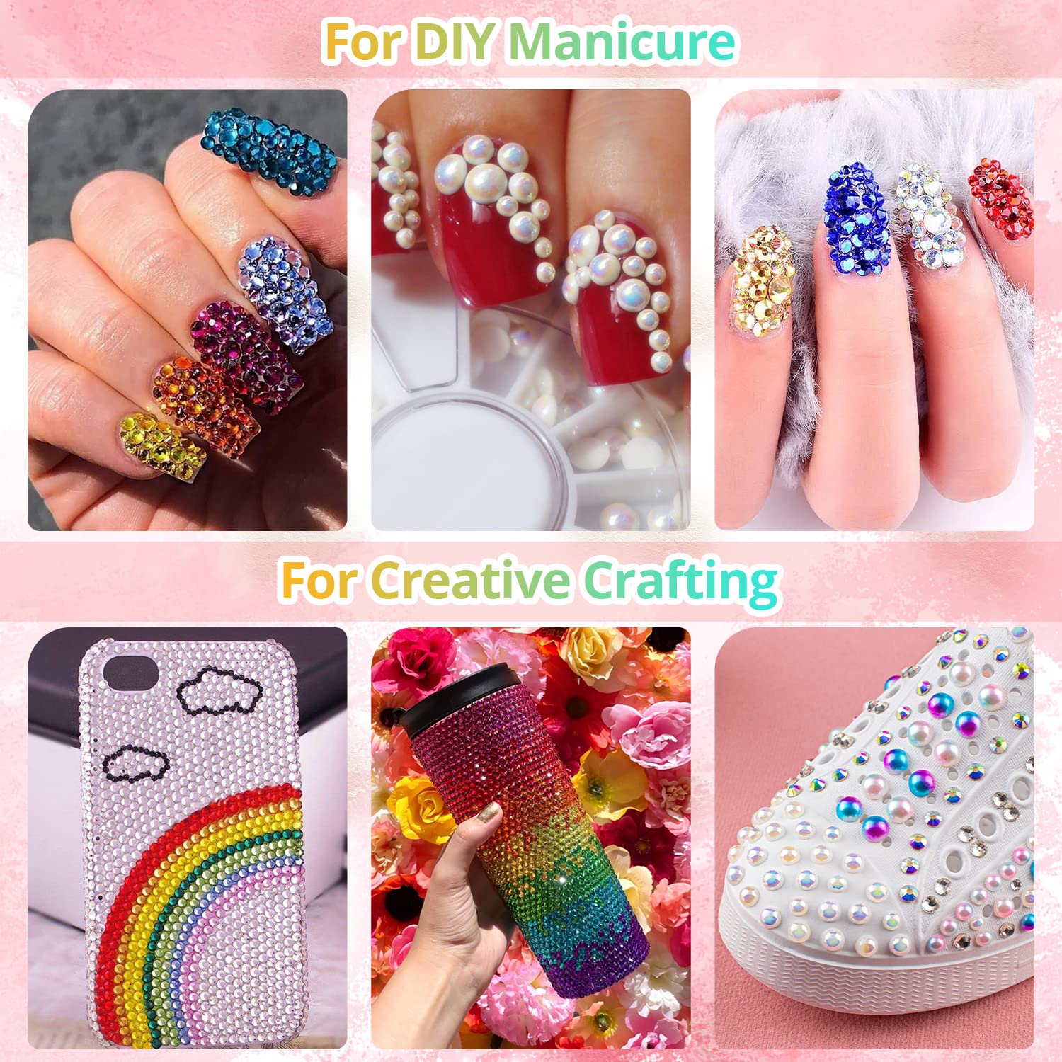 Colorful Flatback Face Gems and Beige AB Pearls for Makeup with Quick Dry Glue, Half Round Pearls Nail Art Rhinestones Glass Crystal Beads for Make-up Deco with Pickup Pencil + Tweezer-Velvo Beauty