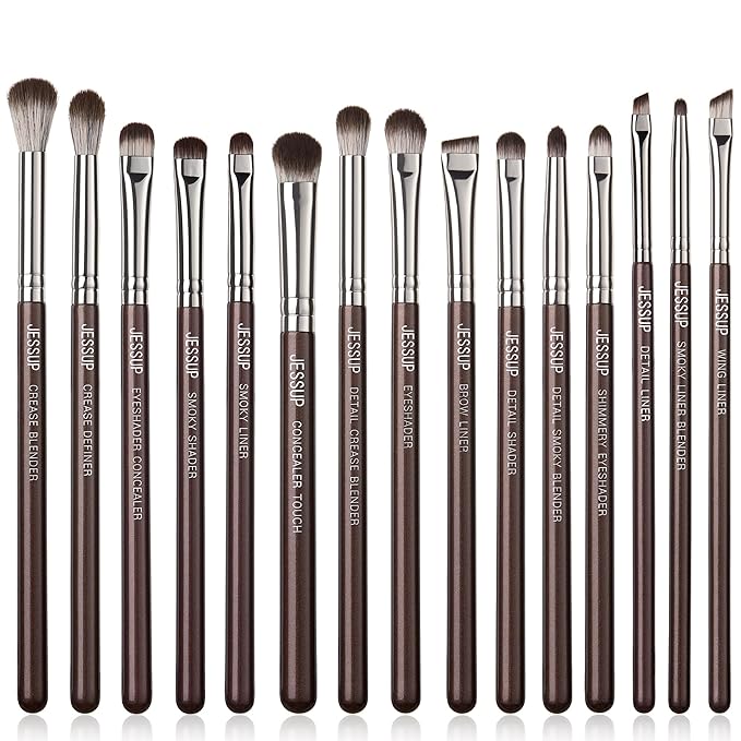 Jessup Eye Makeup Brushes Set Professional 15pcs Brown Eyeshadow Brush Eyebrow Concealer Eyeliner Blending Brush for Makeup Premium Synthetic Eye Brush Set, T499-Velvo Beauty