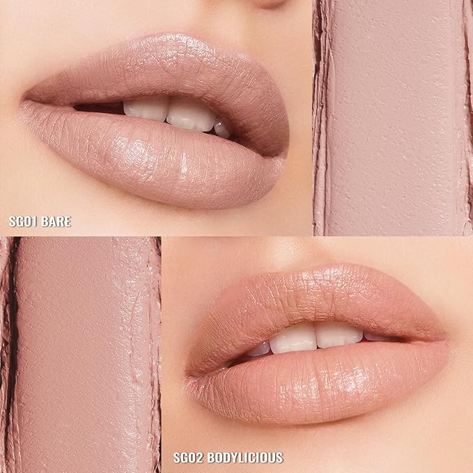 Oulac Beige Nude Satin Lipstick Set - Matte Lip Base, Full Coverage Lip Color, Satin Matte Finish, Cream Texture, Hydrating, Infused with Hyaluronic Acid, 4g*2 SG01+SG02-Velvo Beauty