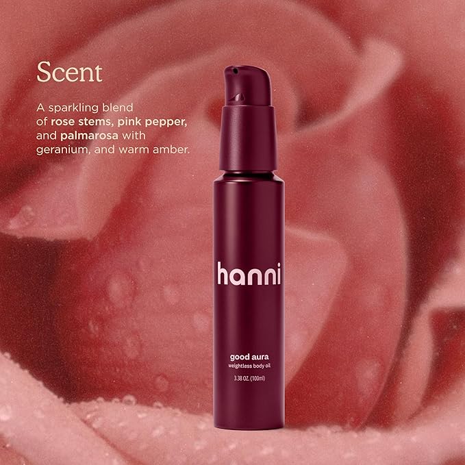 HANNI Good Aura Dry Body Oil, Lightweight After-Shower Moisturizer with Jojoba, Coconut, Baobab, and Buriti Oils, Non-Greasy Skincare for Soft Skin, 100 mL / 3.38 oz-Velvo Beauty