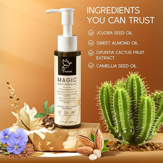 Magic Body Firming Oil, 3.38 FL OZ, Korean Skin Care Post-Shower Body Oil for Women – With 767,000ppm Jojoba Oil,to Tighten, Hydrate & Nourish Dry Skin, Lightweight & Non-Greasy for Full Body Use-Velvo Beauty